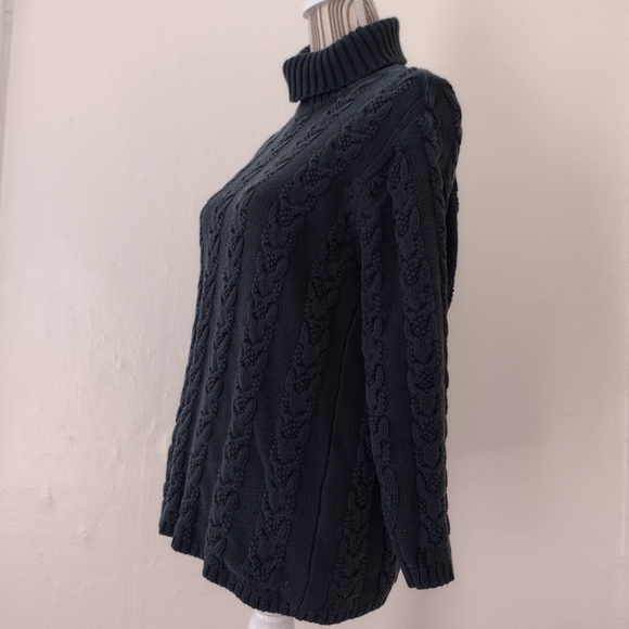Talbots Petites Vintage Green Cable Knit Turtleneck Sweater Size Sp - Picture 4 of 9